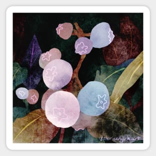 Blueberry Branch Negative Painting Watercolor Sticker